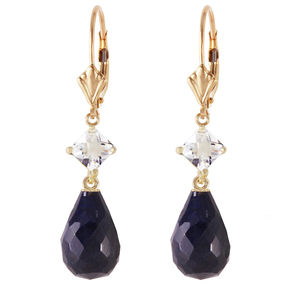 14K. LEVER BACK EARRING WITH WHITE TOPAZ & SAPPHIRES (Yellow Gold)
